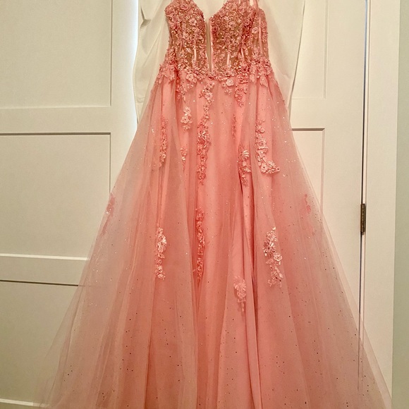 Gorgeous Pink MoriLee Corset Prom Dress - Picture 5 of 14